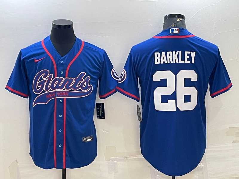 Men's New York Giants #26 Saquon Barkley Blue With Patch Cool Base Stitched Baseball Jersey,We sell and wholesale Men's New York Giants #26 Saquon Barkley Blue With Patch Cool Base Stitched Baseball Jersey on line form chian!